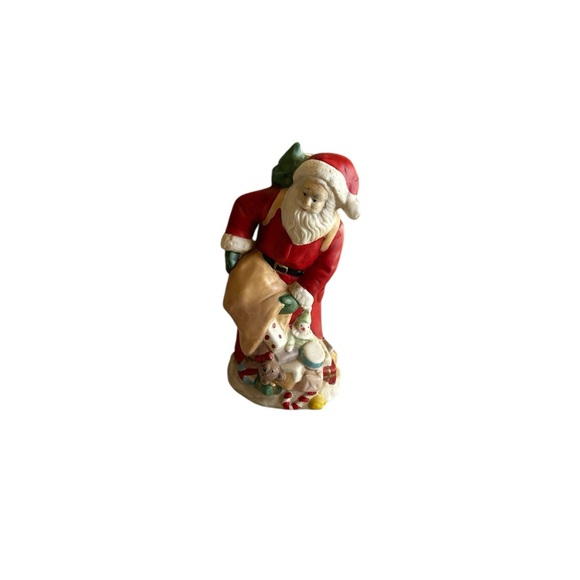 VINTAGE SANTA CLAUS HOLDING A BAG FULL OF GIFTS CERAMIC 7 1/2 “ - Picture 2 of 13
